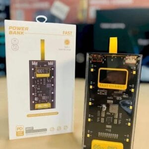 20000mAh transparent power bank, PD 66W fast charging, LED display power bank, side LED lights, USB-C power bank, dual USB output, portable charger, transparent body power bank