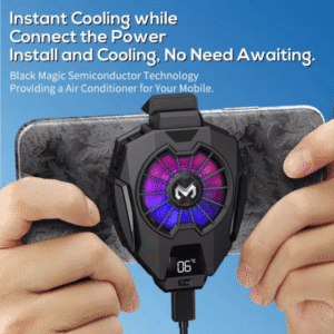 Memo DL05 phone cooler, mobile gaming fan, semiconductor phone radiator, RGB cooling fan, LED temperature display, Type-C phone cooler
