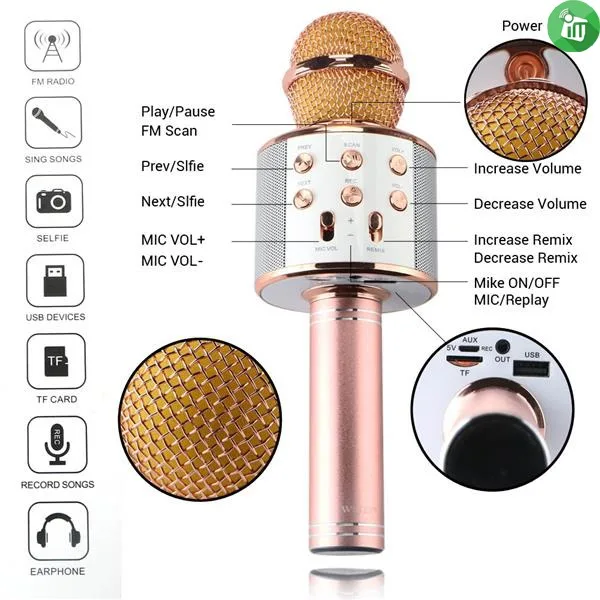 WS-858 Bluetooth Karaoke Microphone Lahore Pakistan, Wireless Mic with Speaker ValueShop, Handheld Karaoke Mic with HiFi Sound, Bluetooth Singing Recorder Mic Pakistan, Tech Gadget Karaoke Microphone